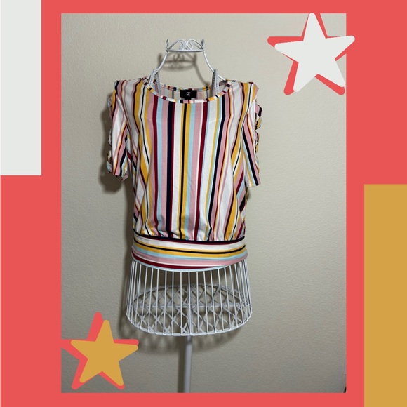 large iz byer multi colored striped shirt with crossed sleeves - Picture 2 of 2